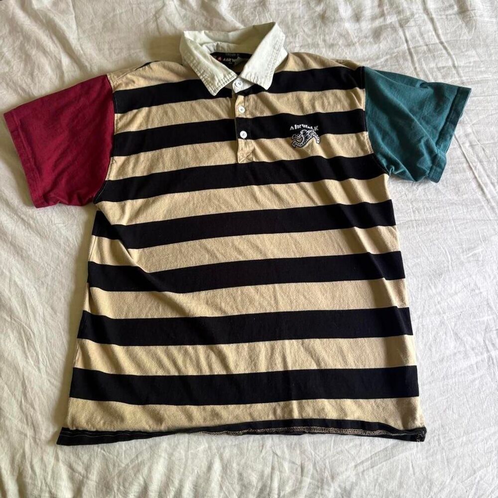 Airwalk X Forever 21 Striped Color Block Short Sleeve Rugby Polo Shirt Large